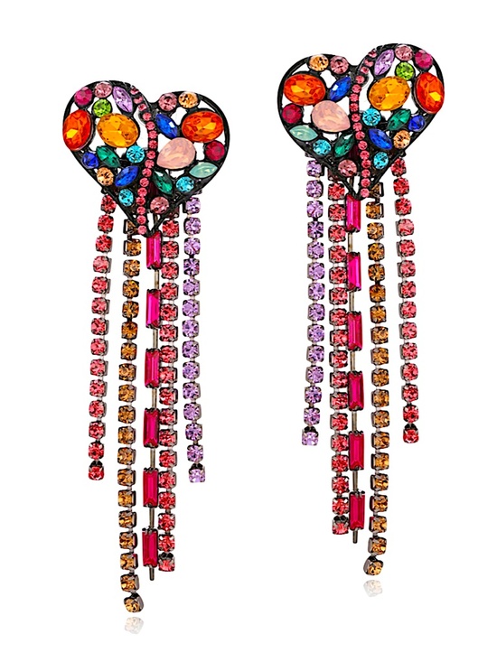 Lily Posh Jewelry - Rhinestone Heart Fringe Statement Earring